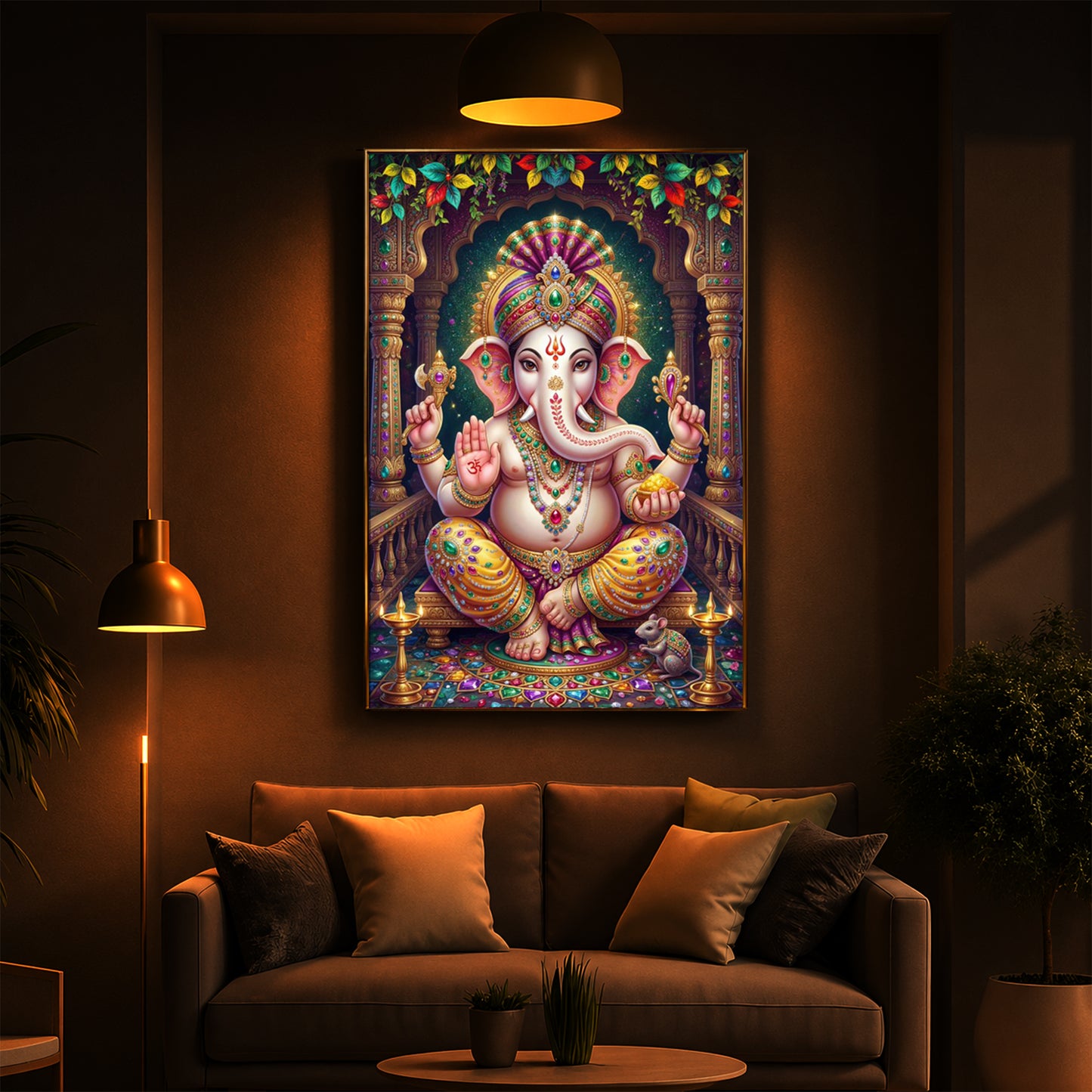 Lord Ganesha Modern Luxury Backlight Vertical Wall Art
