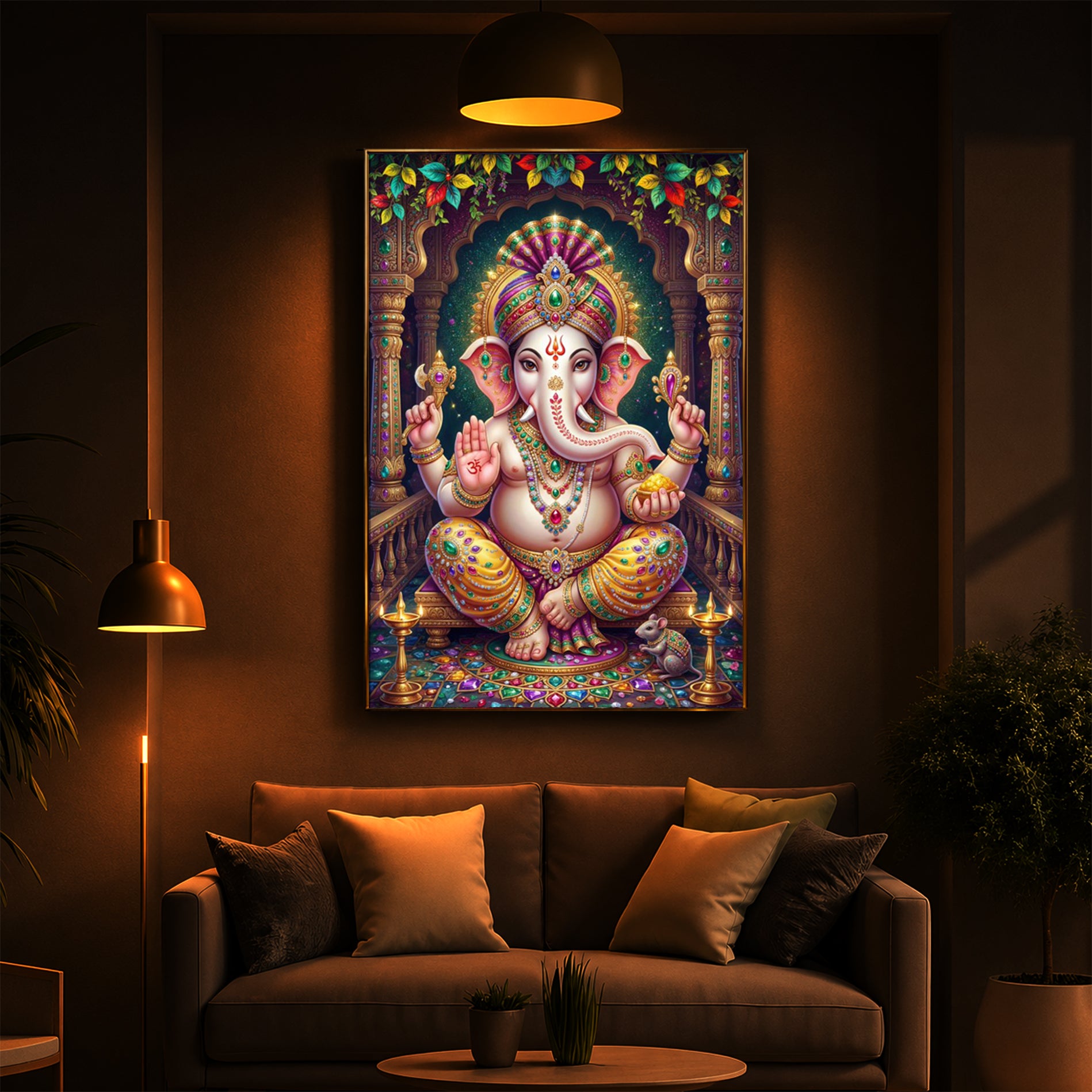 Lord Ganesha Modern Luxury Backlight Vertical Wall Art