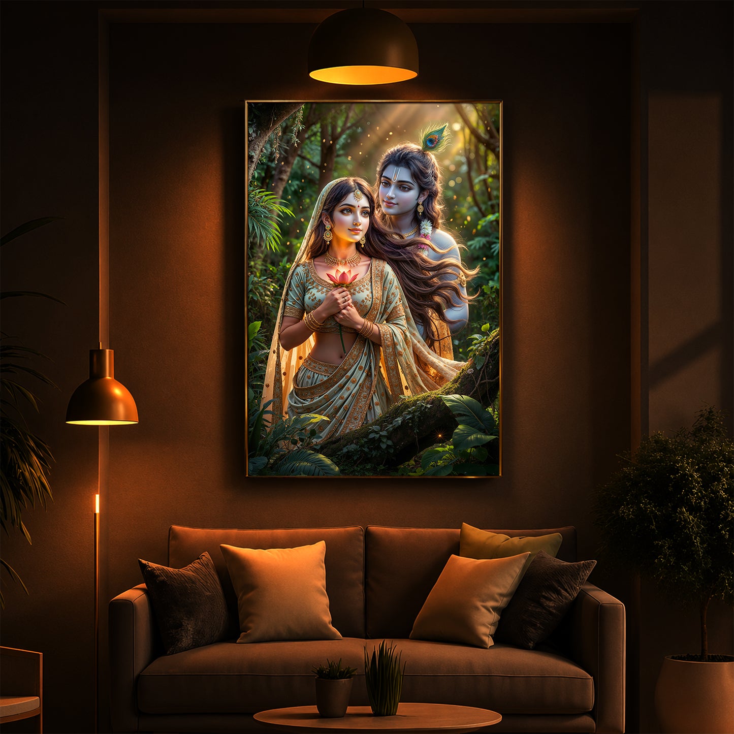 Radha Krishna Ji Modern Luxury Backlight Vertical Wall Art