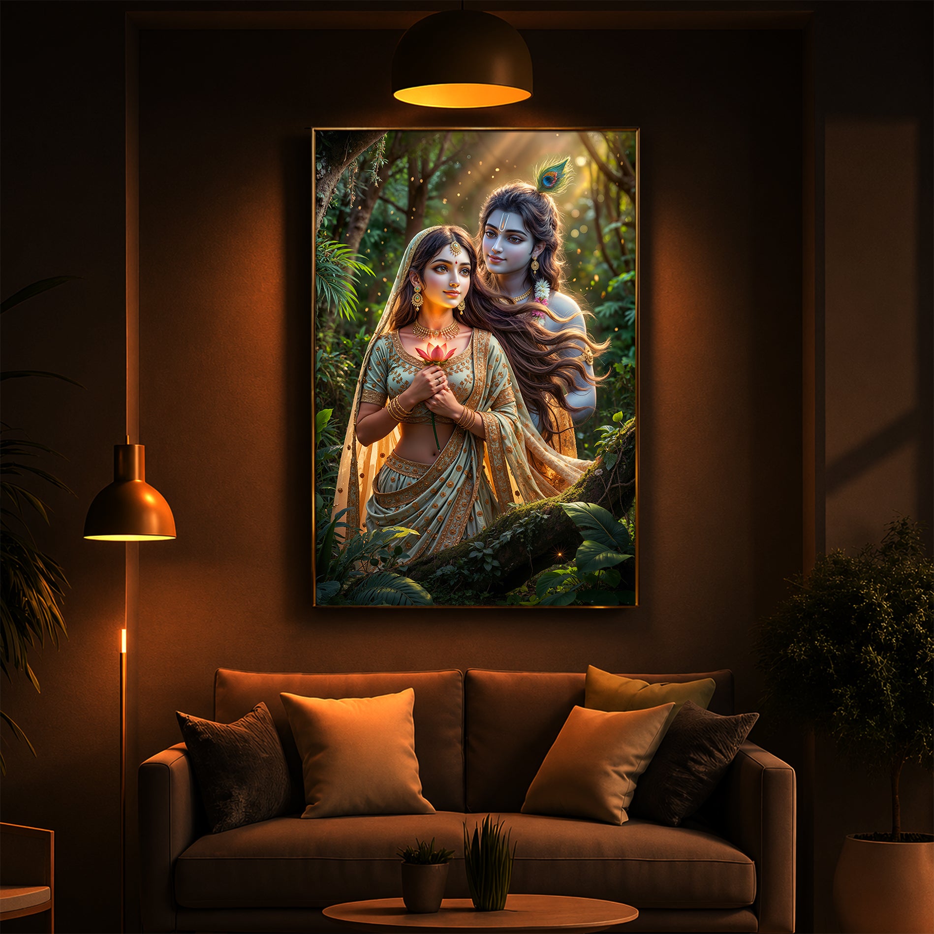 Radha Krishna Ji Modern Luxury Backlight Vertical Wall Art