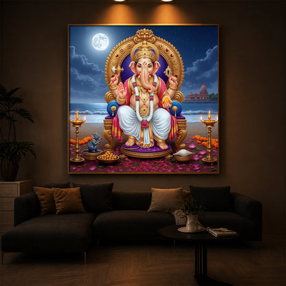Shree Ganesh Ji Modern Luxury Backlight Square Wall Art