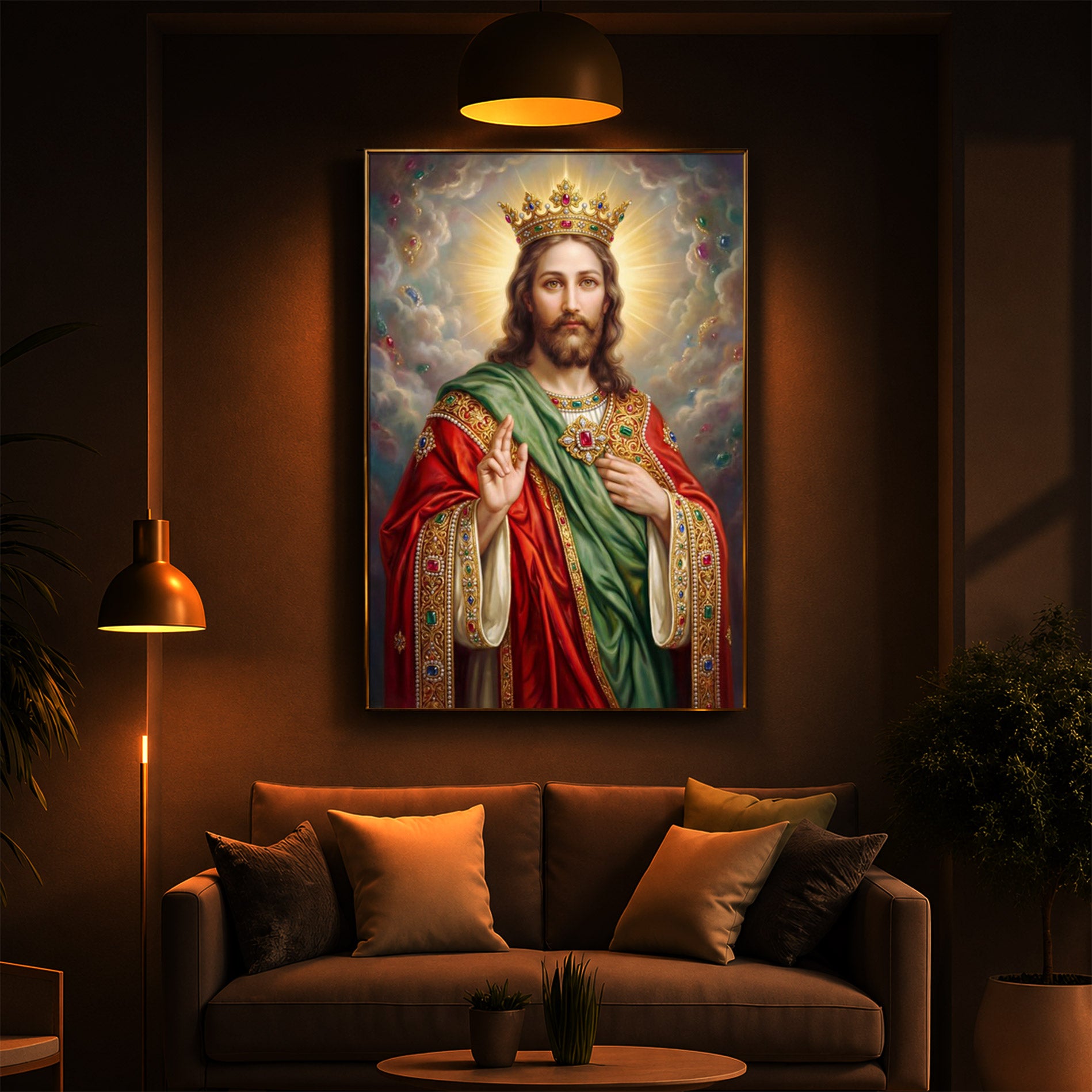 Christ The King Jesus Modern Luxury Backlight Vertical Wall Art