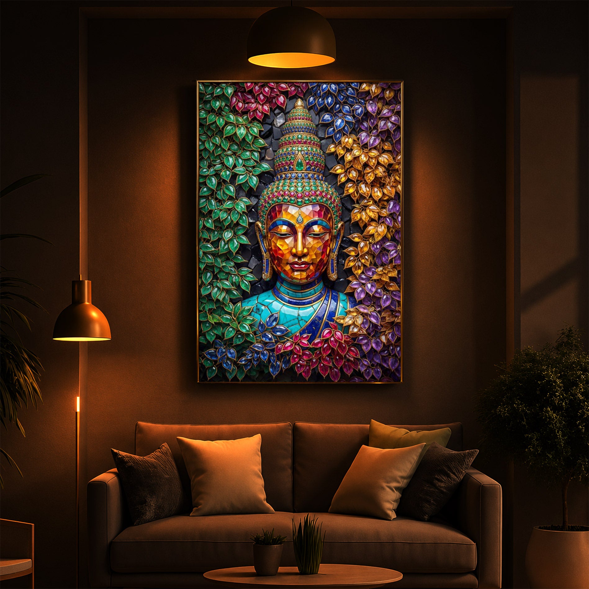 Buddha Colorful Modern Luxury Backlight Vertical Wall Art