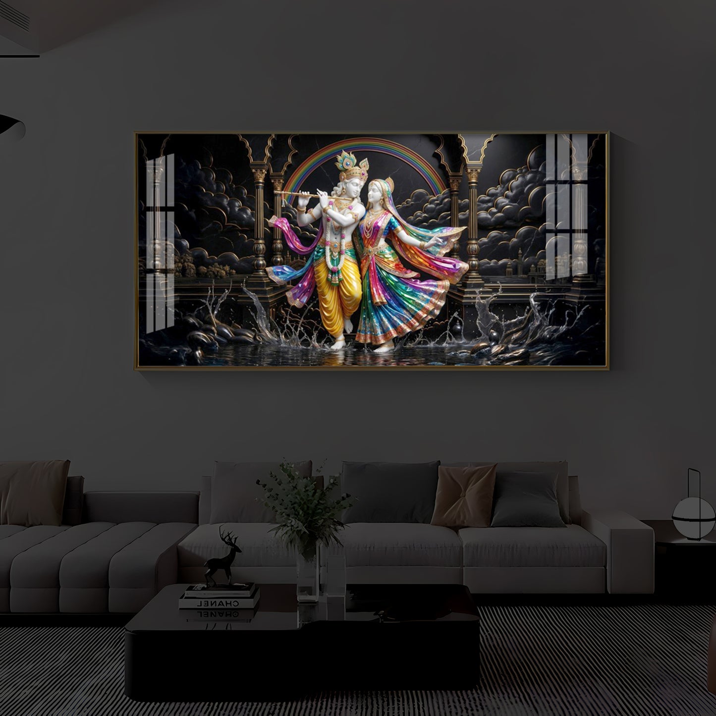 Eternal Radha & Krishna Modern Luxury Backlight Horizontal Wall Art