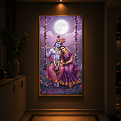 Loving Radha Krishna Modern Luxury Backlight Vertical Wall Art