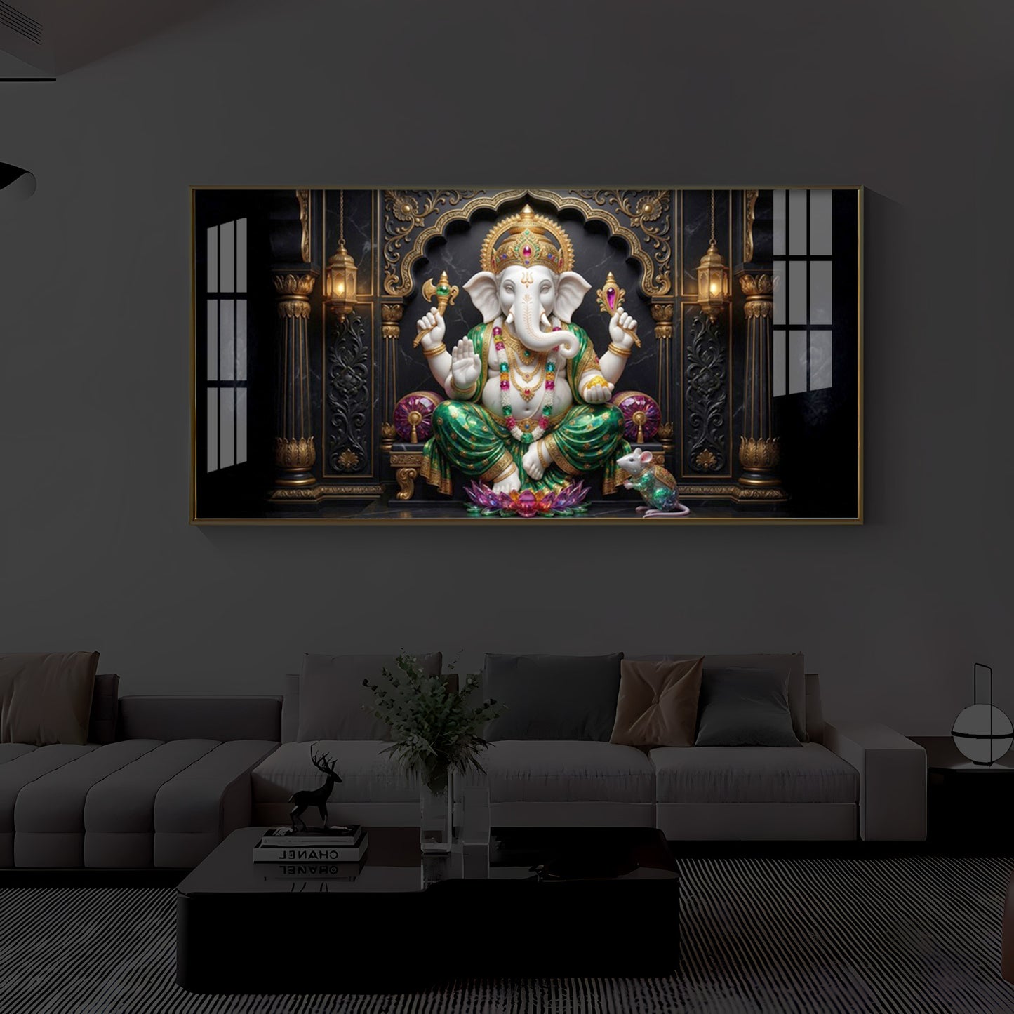 Majestic Lord Ganesha Luxury Backlight Horizontal Wall Art