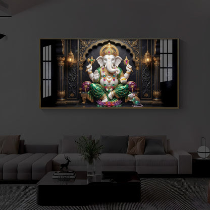 Majestic Lord Ganesha Luxury Backlight Horizontal Wall Art