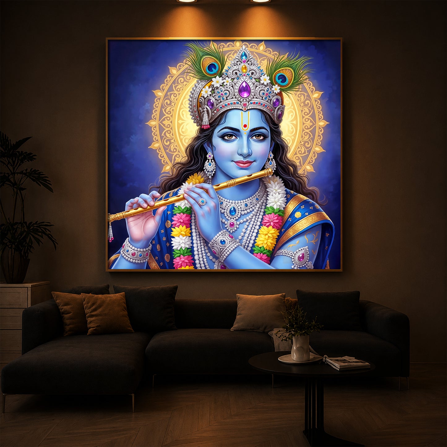 Jai Shree Krishna Modern Luxury Backlight Square Wall Art