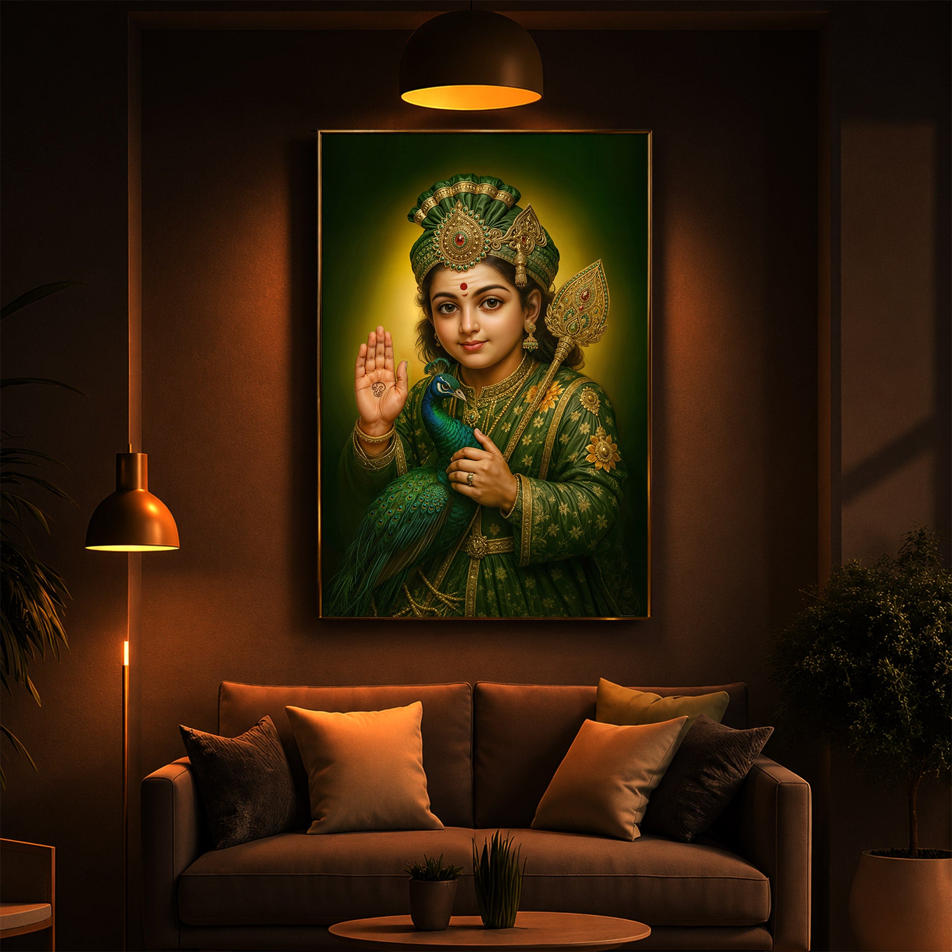 Divine Lord Murugan Modern Luxury Backlight Vertical Wall Art