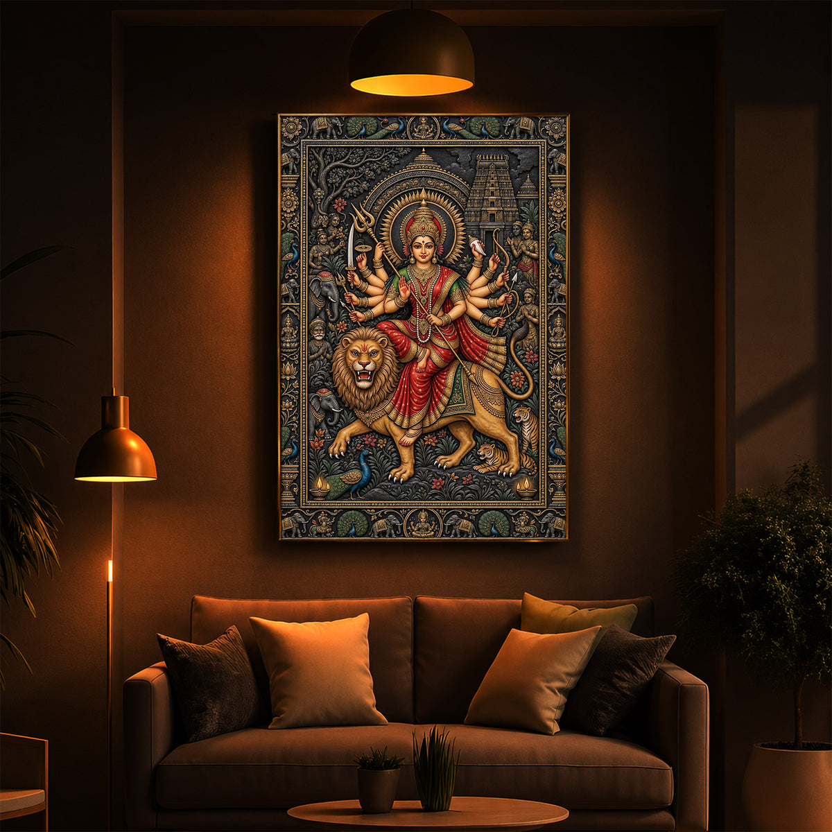 Placid Devi Durga Modern Luxury Backlight Vertical Wall Art