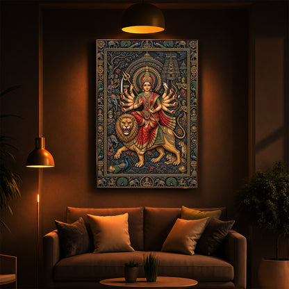 Placid Devi Durga Modern Luxury Backlight Vertical Wall Art