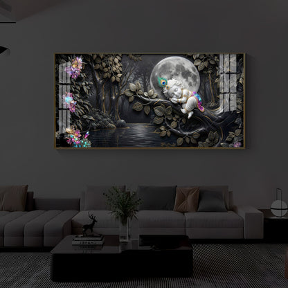 Divine Lord Little Krishna Modern Luxury Backlight Horizontal Wall Art