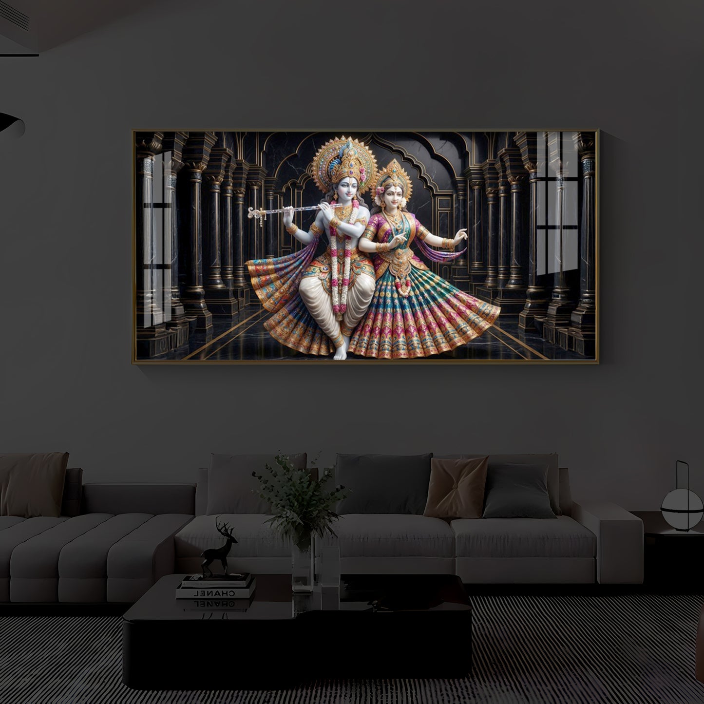 Hindu Seities Radha & Krishna Modern Luxury Backlight Horizontal Wall Art