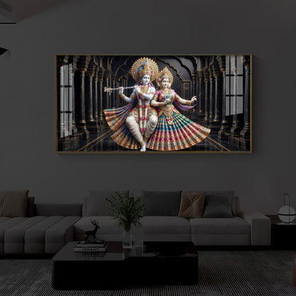 Hindu Seities Radha & Krishna Modern Luxury Backlight Horizontal Wall Art