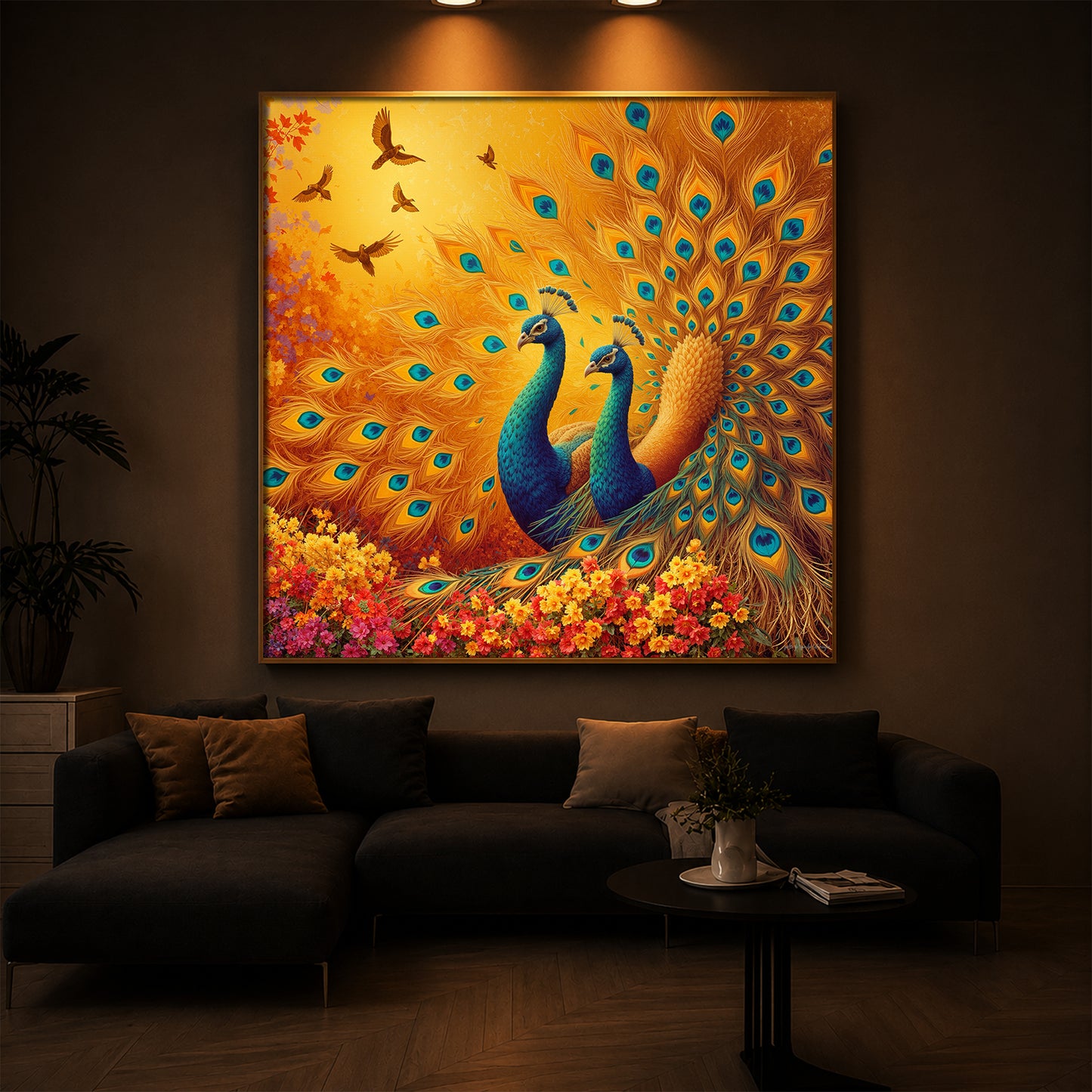 Couple Peacock Modern Luxury Backlight Square Wall Art