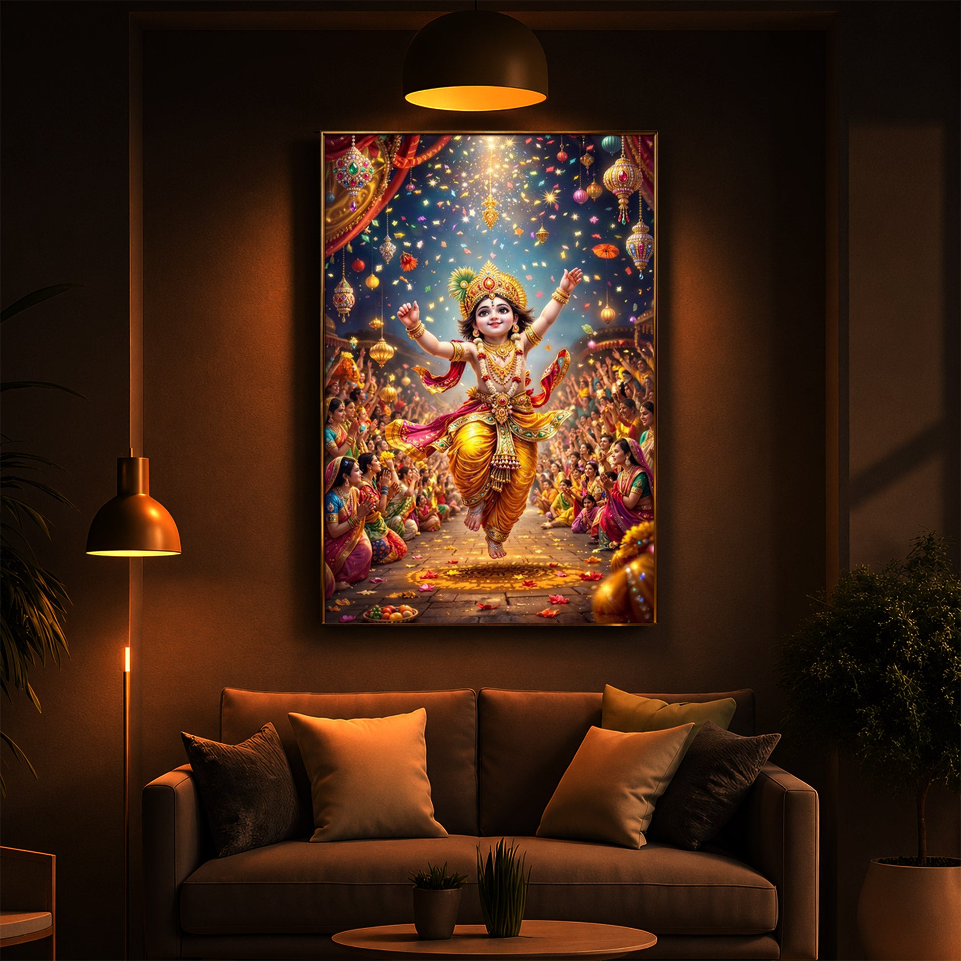 Krishna Janmashtami Modern Luxury Backlight Vertical Wall Art