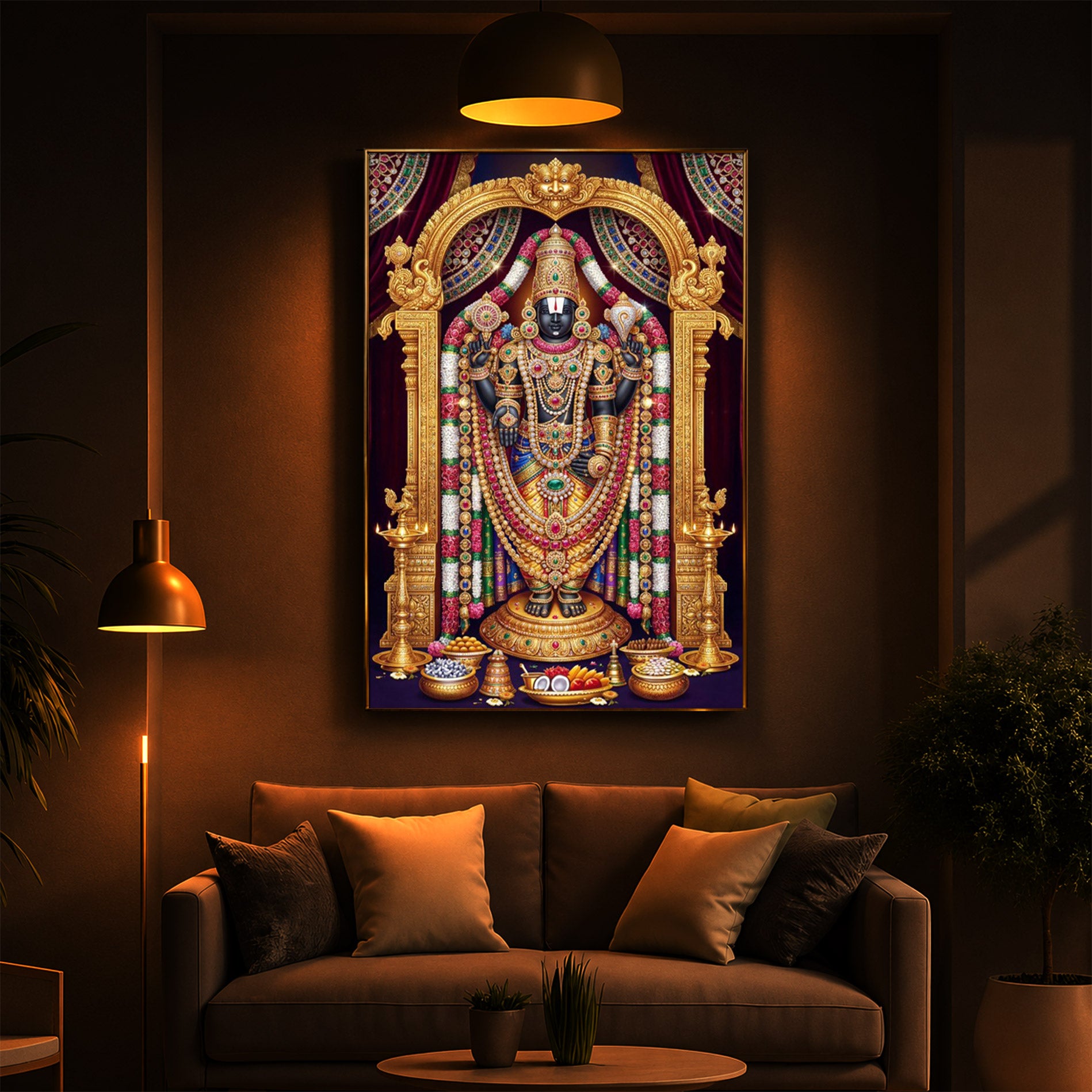 Venkateshwara Swamy Modern Luxury Backlight Vertical Wall Art