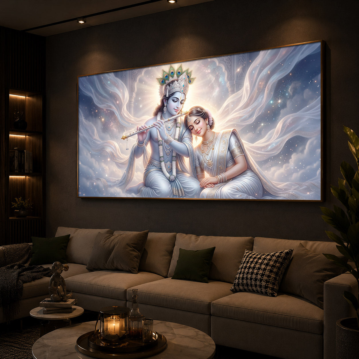 Krishna Radha Modern Luxury Backlight Horizontal Wall Art