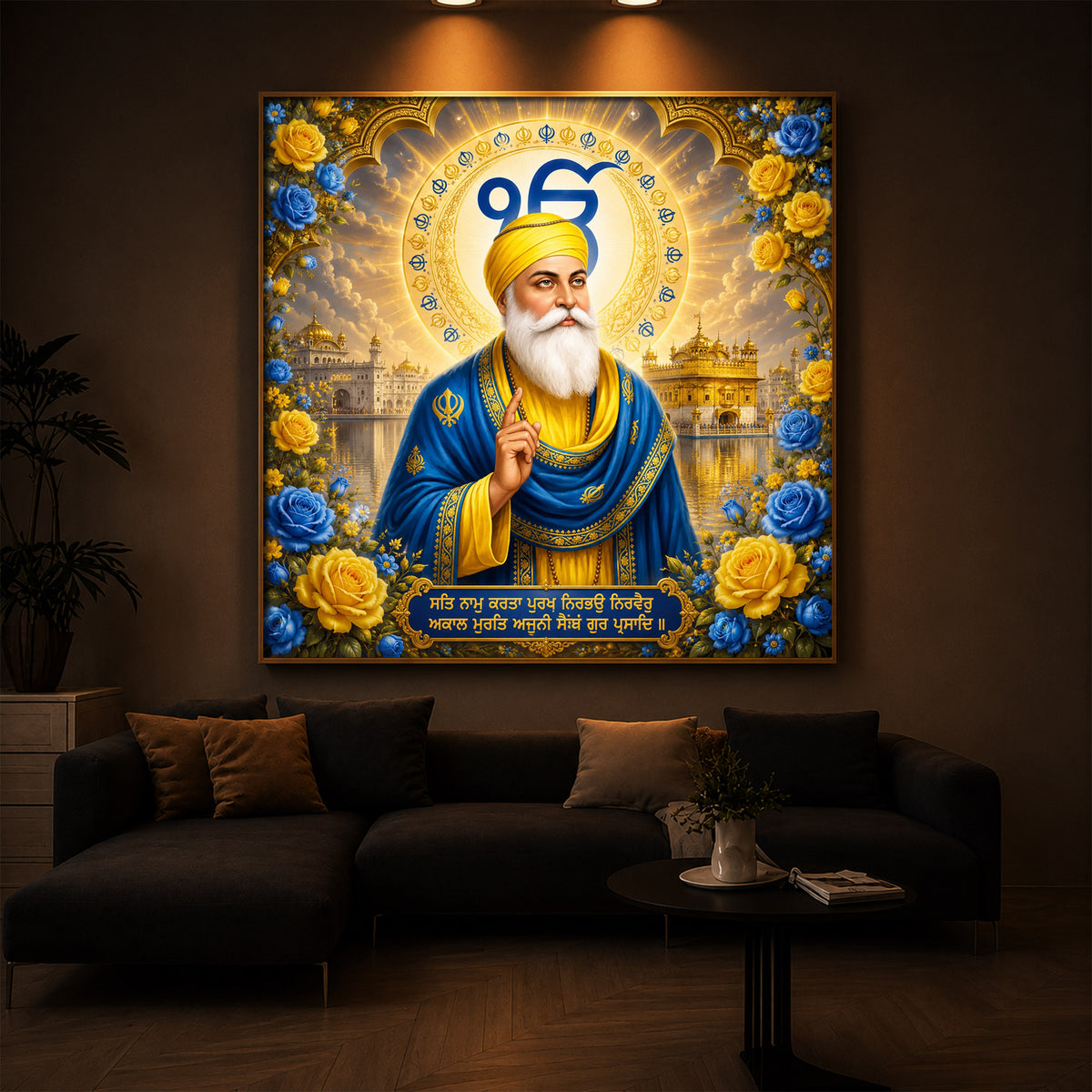 Guru Nanak Dev Ji Ek Onkar Modern Luxury Backlight Square Wall Art