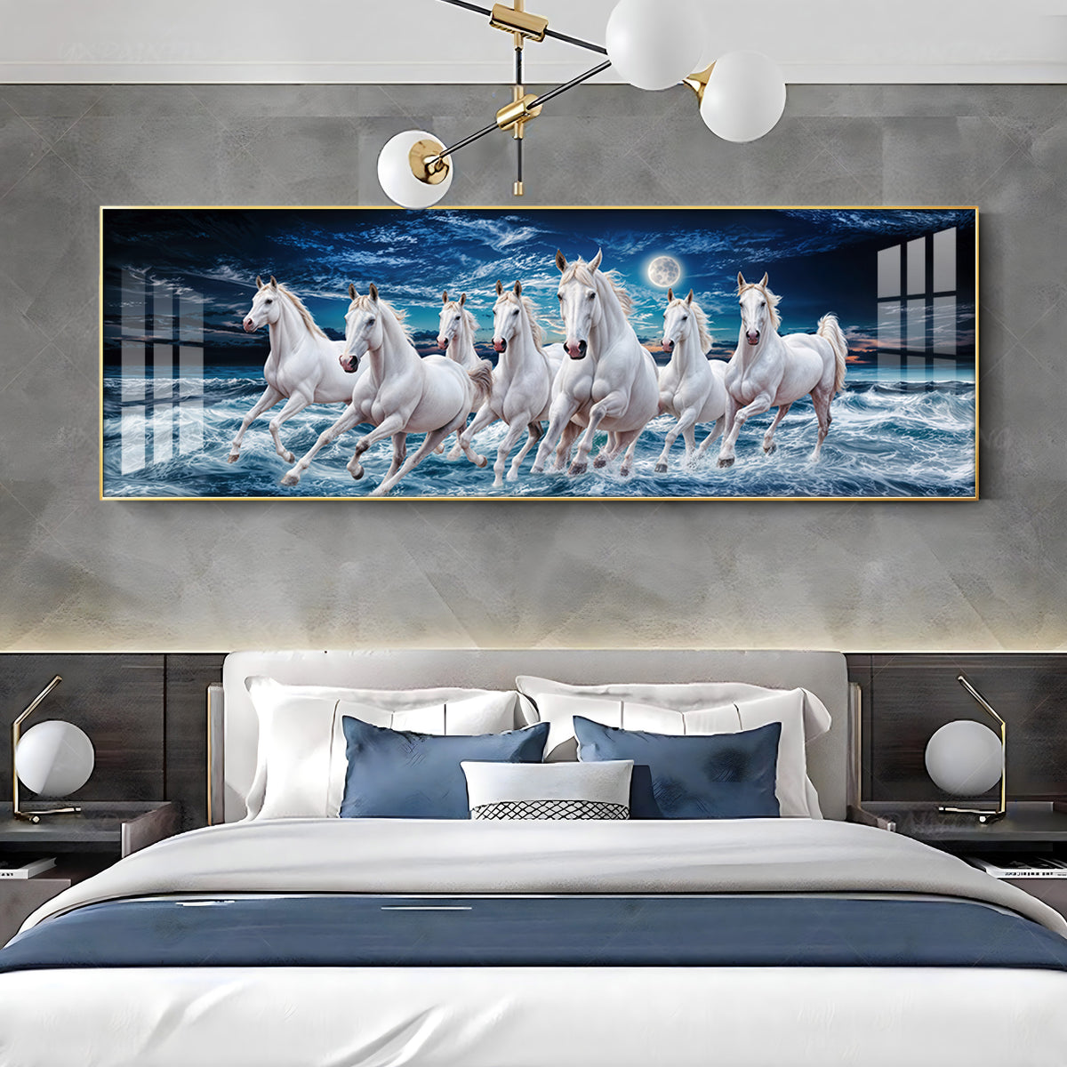 High-Quality Vastu Seven Running Horse Premium Acrylic Horizontal Wall Art