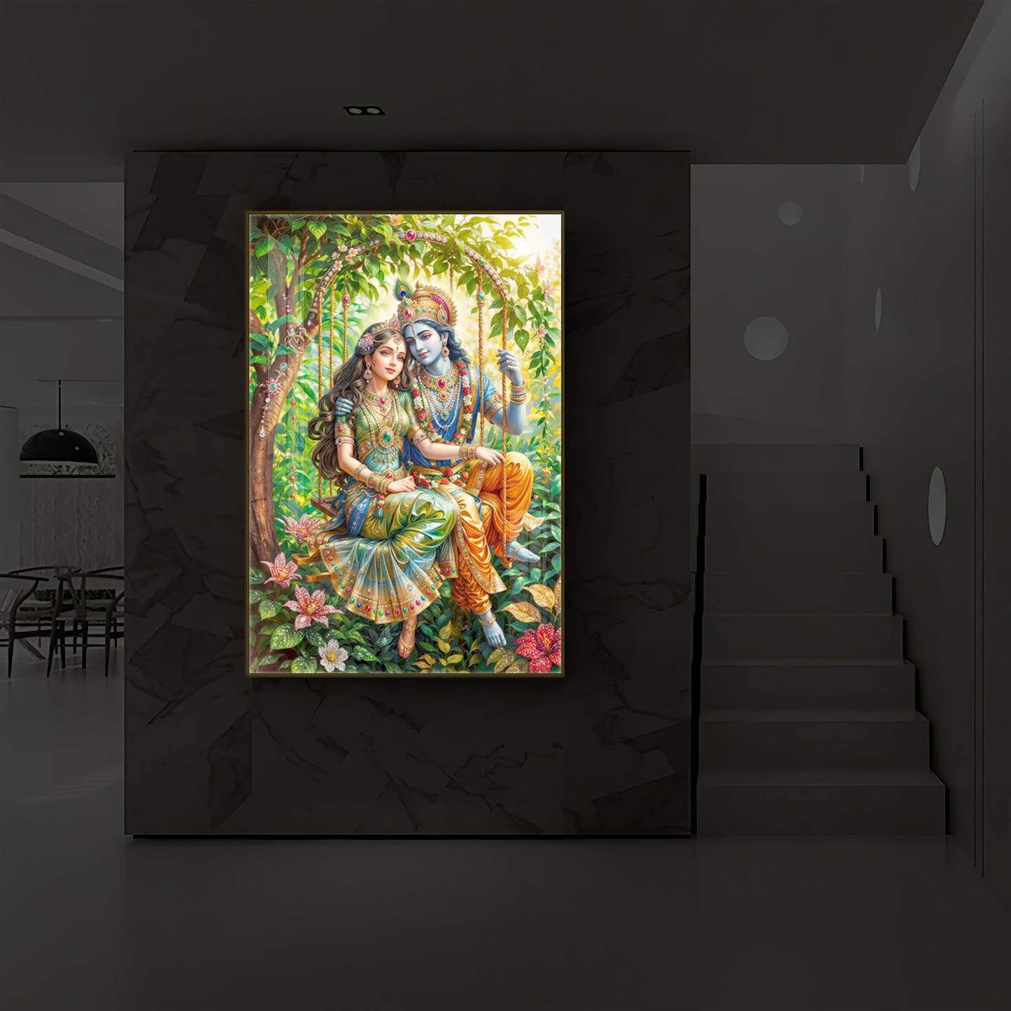 Radha Krishna Modern Luxury Backlight Vertical Wall Art
