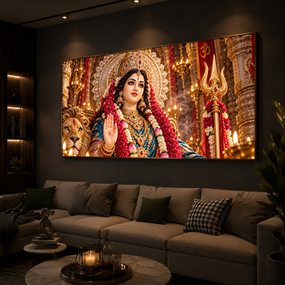 Divine Maa Durga Modern Luxury Backlight Horizontal Wall Art