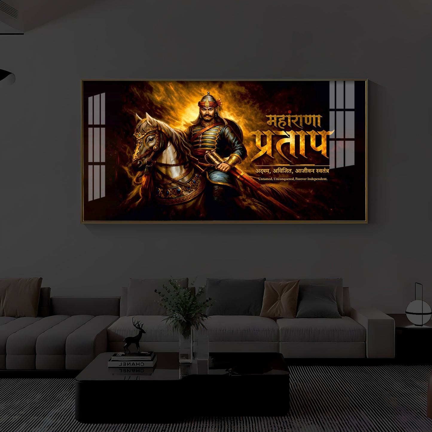 Rajput Warrior Maharana Pratap Modern Luxury Backlight Horizontal Wall Art