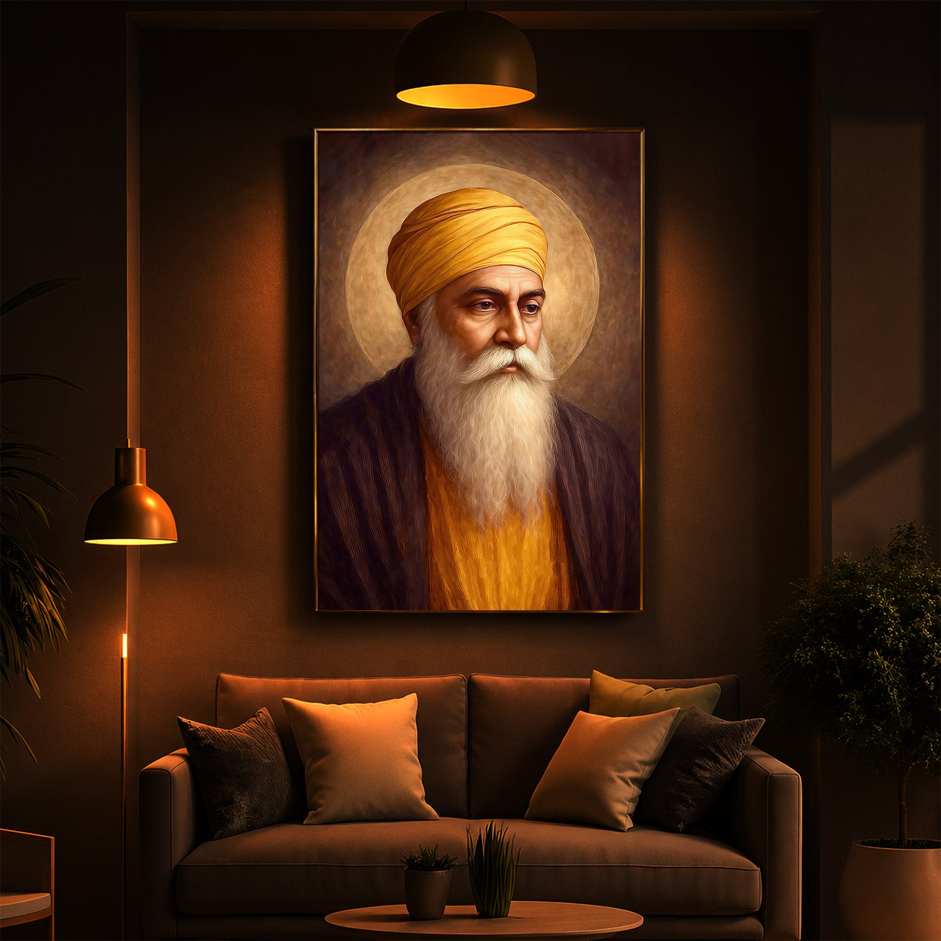Guru Nanak Dev Ji Modern Luxury Backlight Vertical Wall Art