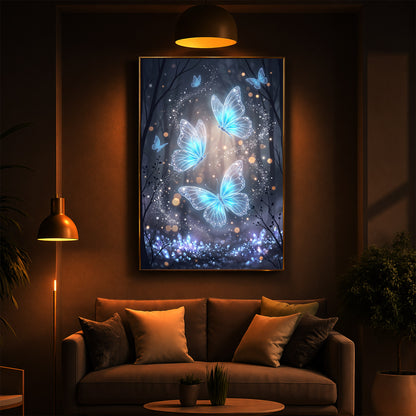 Luminous Crystal Blue Butterflies Modern Luxury Backlight Vertical Wall Art