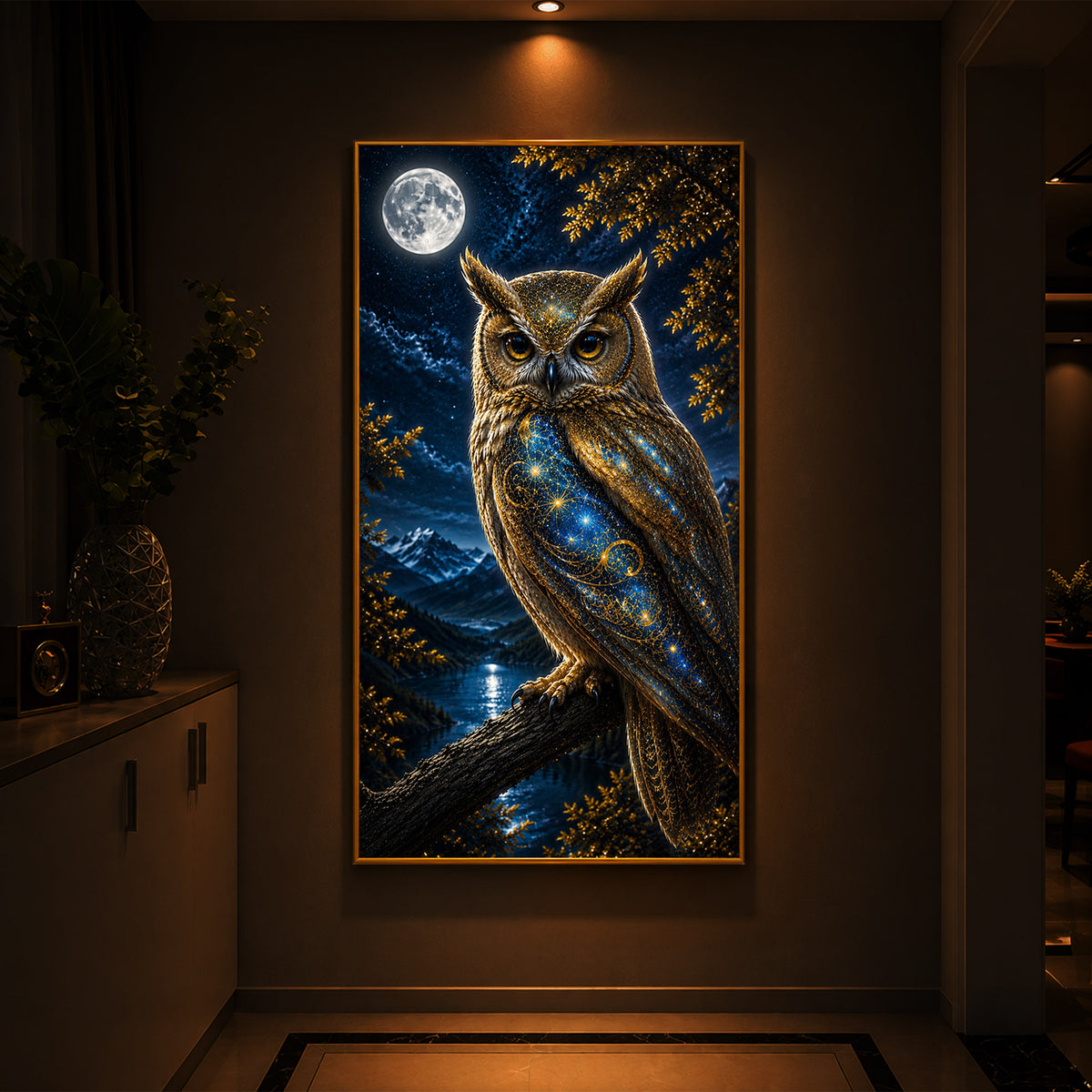Majestic Golden Owl Modern Luxury Backlight Vertical Wall Art