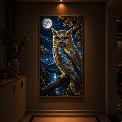 Majestic Golden Owl Modern Luxury Backlight Vertical Wall Art