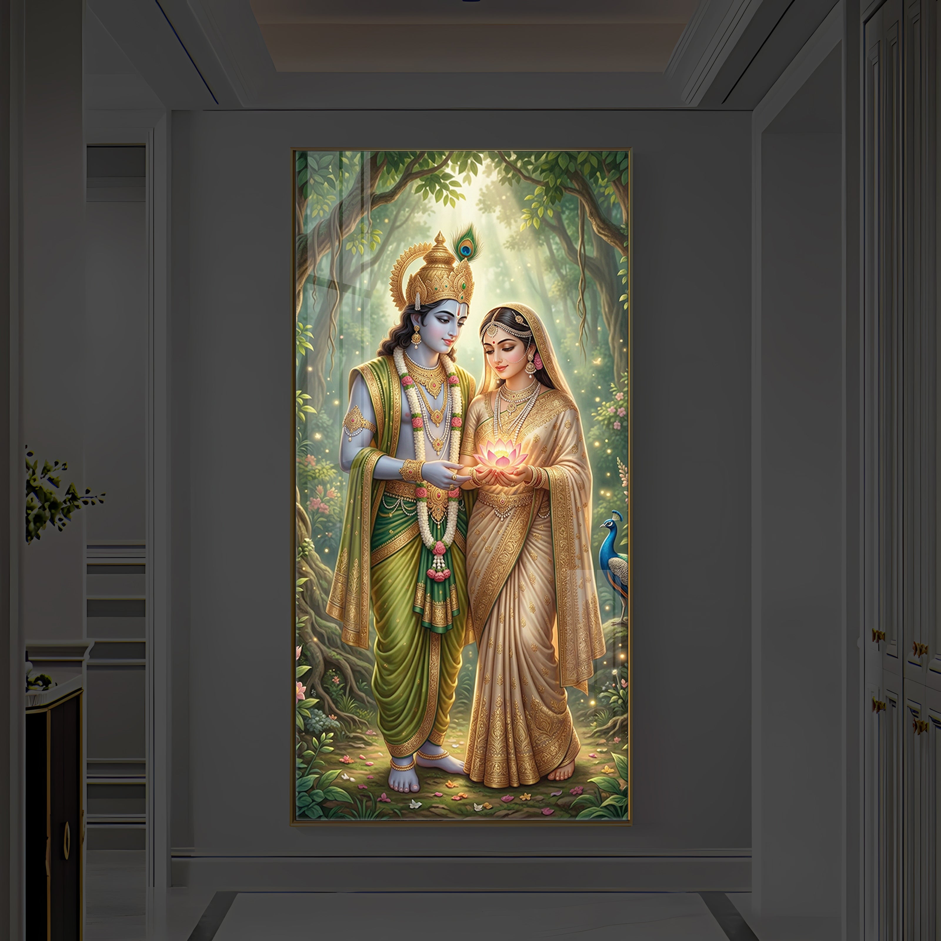 Shree Radhe Krishna Modern Luxury Backlight Vertical Wall Art