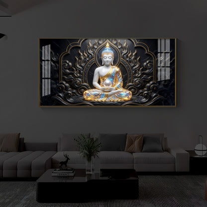 Meditating Buddha Modern Luxury Backlight Horizontal Wall Art