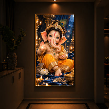 Bal Ganesha Blessings Modern Luxury Backlight Vertical Wall Art