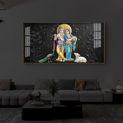 Depicting Radha Krishna Modern Luxury Backlight Horizontal Wall Art