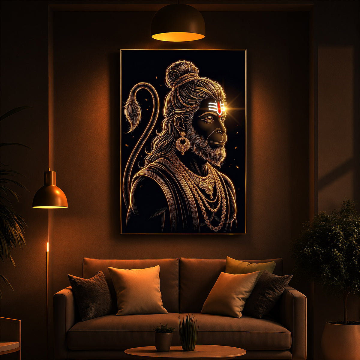 Hanuman With Tilak Modern Luxury Backlight Vertical Wall Art
