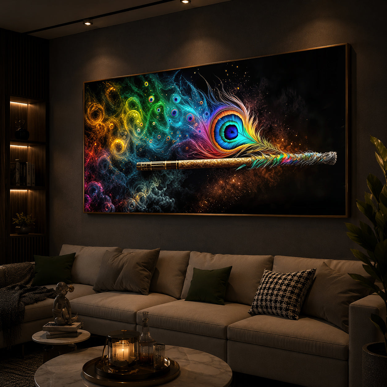Divine Krishna Coverts Illumination Modern Luxury Backlight Horizontal Wall Art