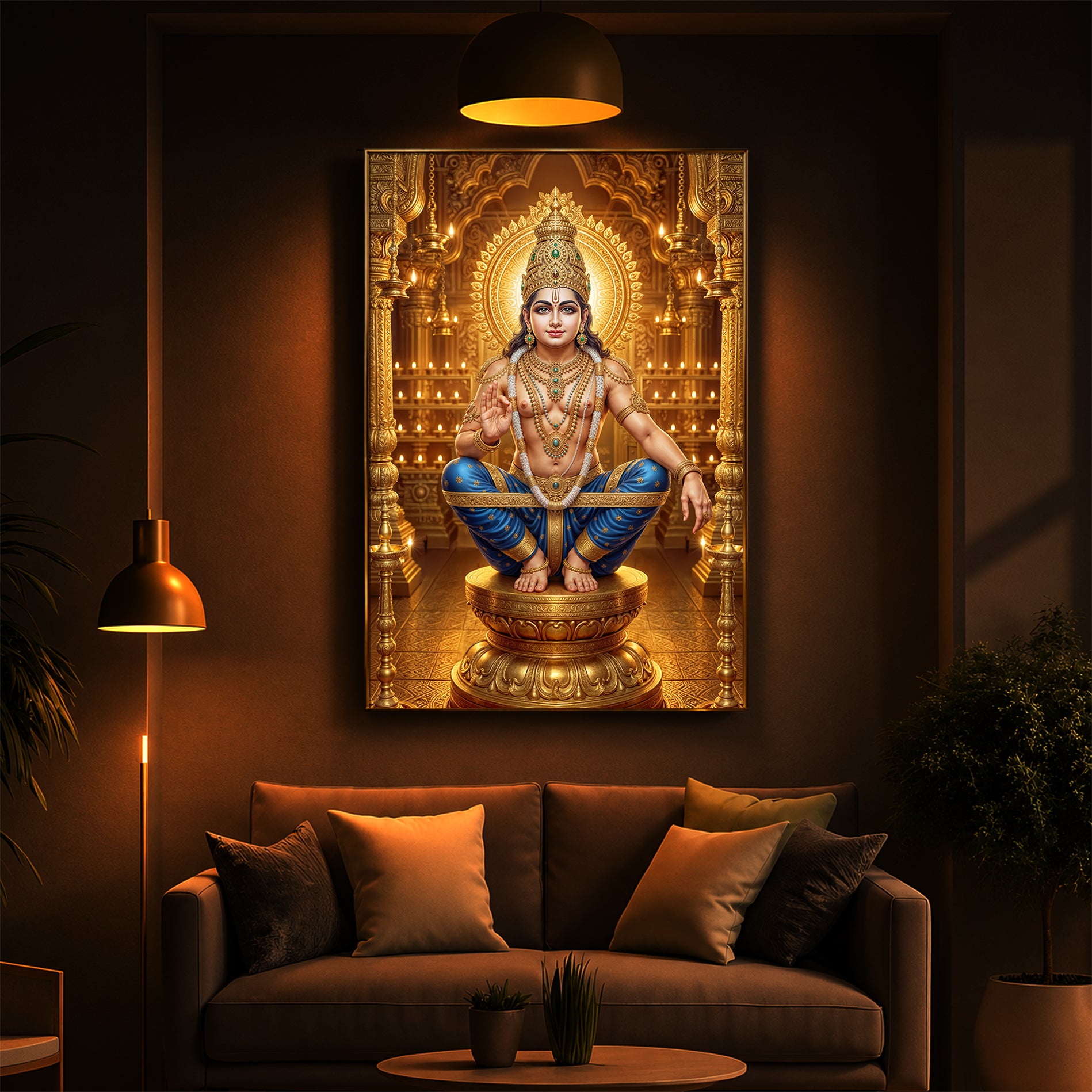 Ayyappan Swamy Modern Luxury Backlight Vertical Wall Art