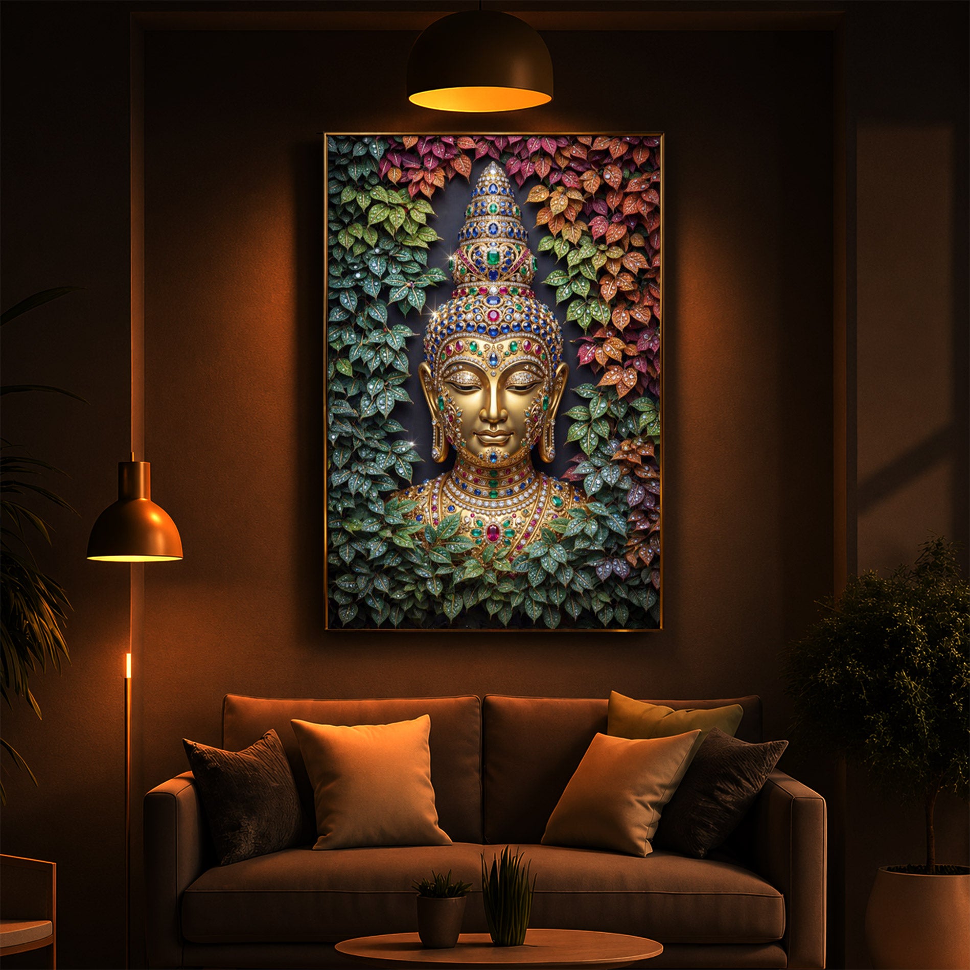 Colorful Gautam Buddha Modern Luxury Backlight Vertical Wall Art