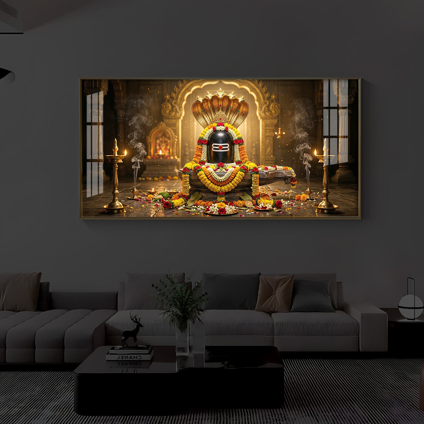 Mahadeva Shivling Modern Luxury Backlight Horizontal Wall Art
