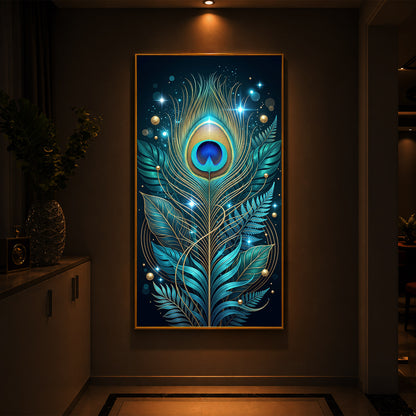 Radiant Peacock Feather Modern Luxury Backlight Vertical Wall Art