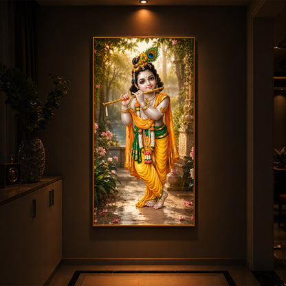 Bal Krishna Playing The Flute Modern Luxury Backlight Vertical Wall Art