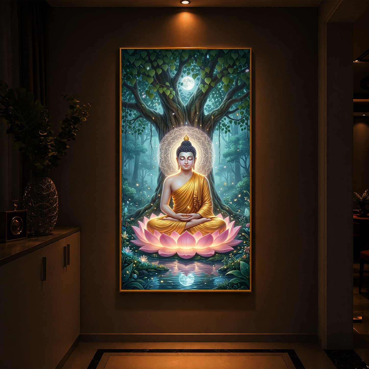 Gautam Buddha Modern Luxury Backlight Vertical Wall Art
