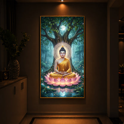 Gautam Buddha Modern Luxury Backlight Vertical Wall Art