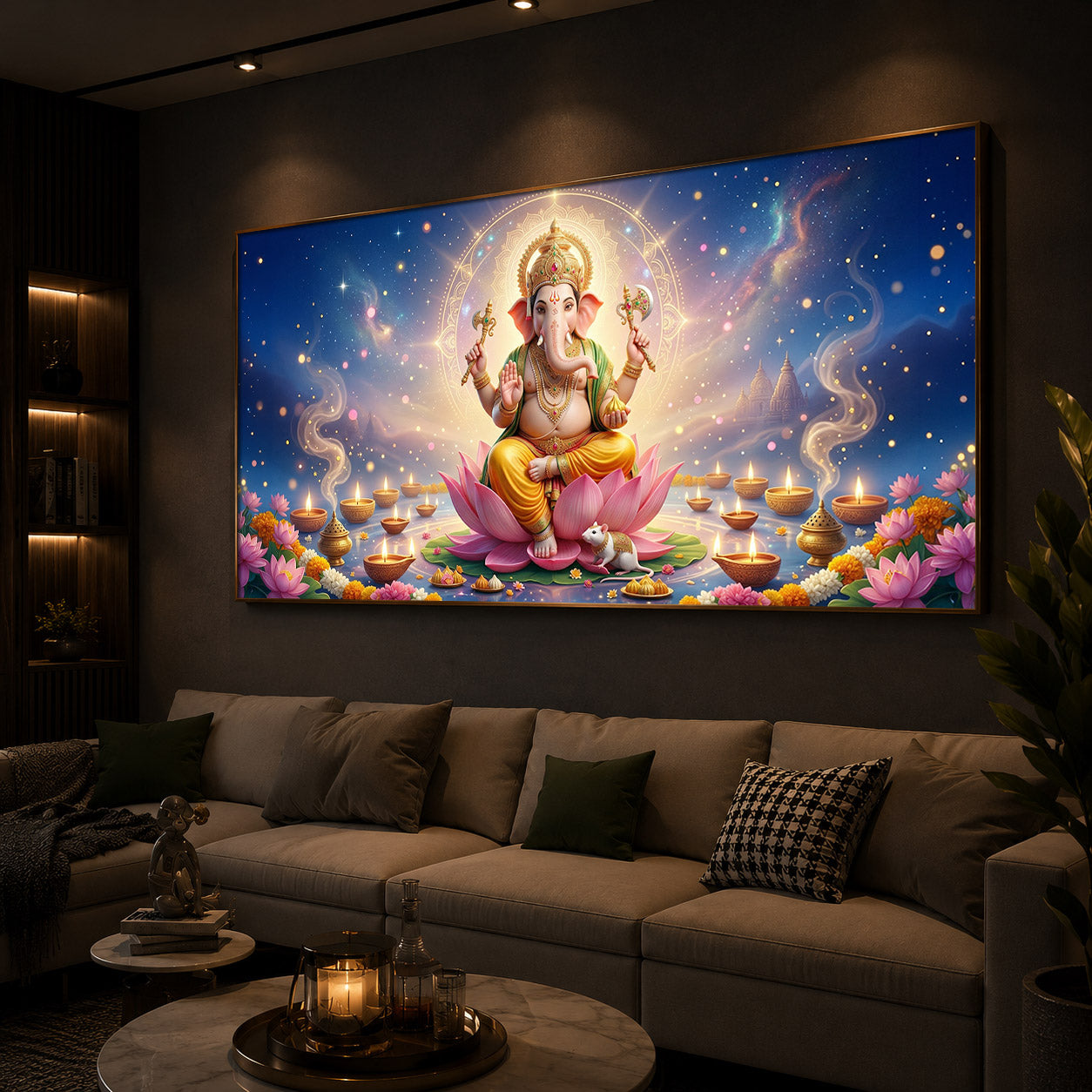 Shree Ganesh Ji Modern Luxury Backlight Horizontal Wall Art