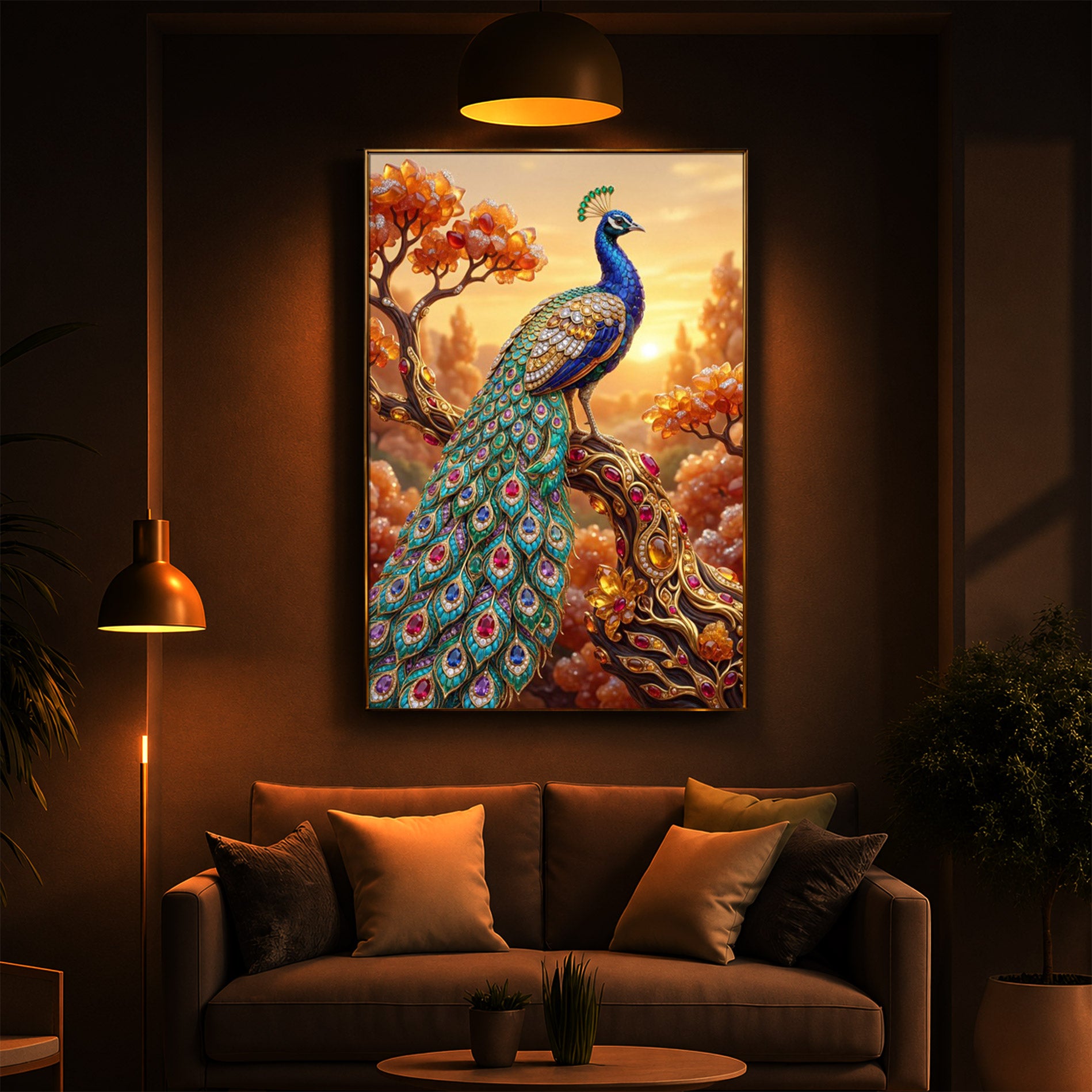 Majestic Peacock Modern Luxury Backlight Vertical Wall Art