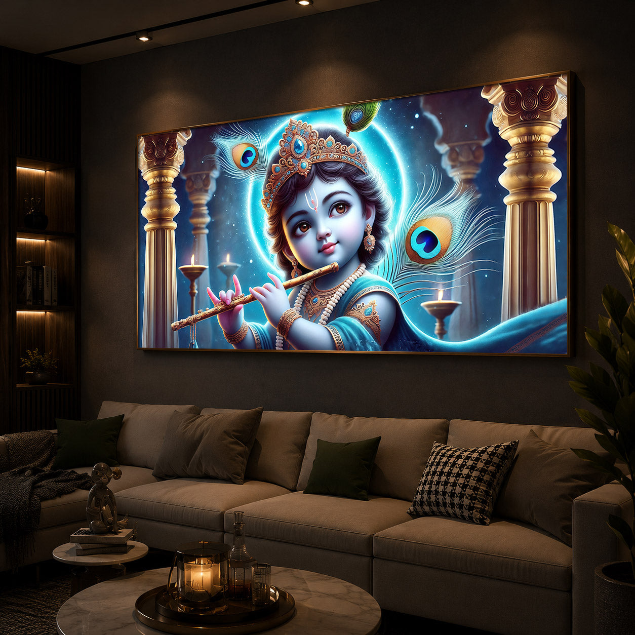 Bal Krishna Ji Modern Luxury Backlight Horizontal Wall Art