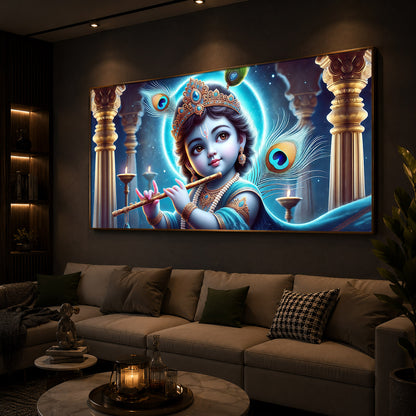 Bal Krishna Ji Modern Luxury Backlight Horizontal Wall Art