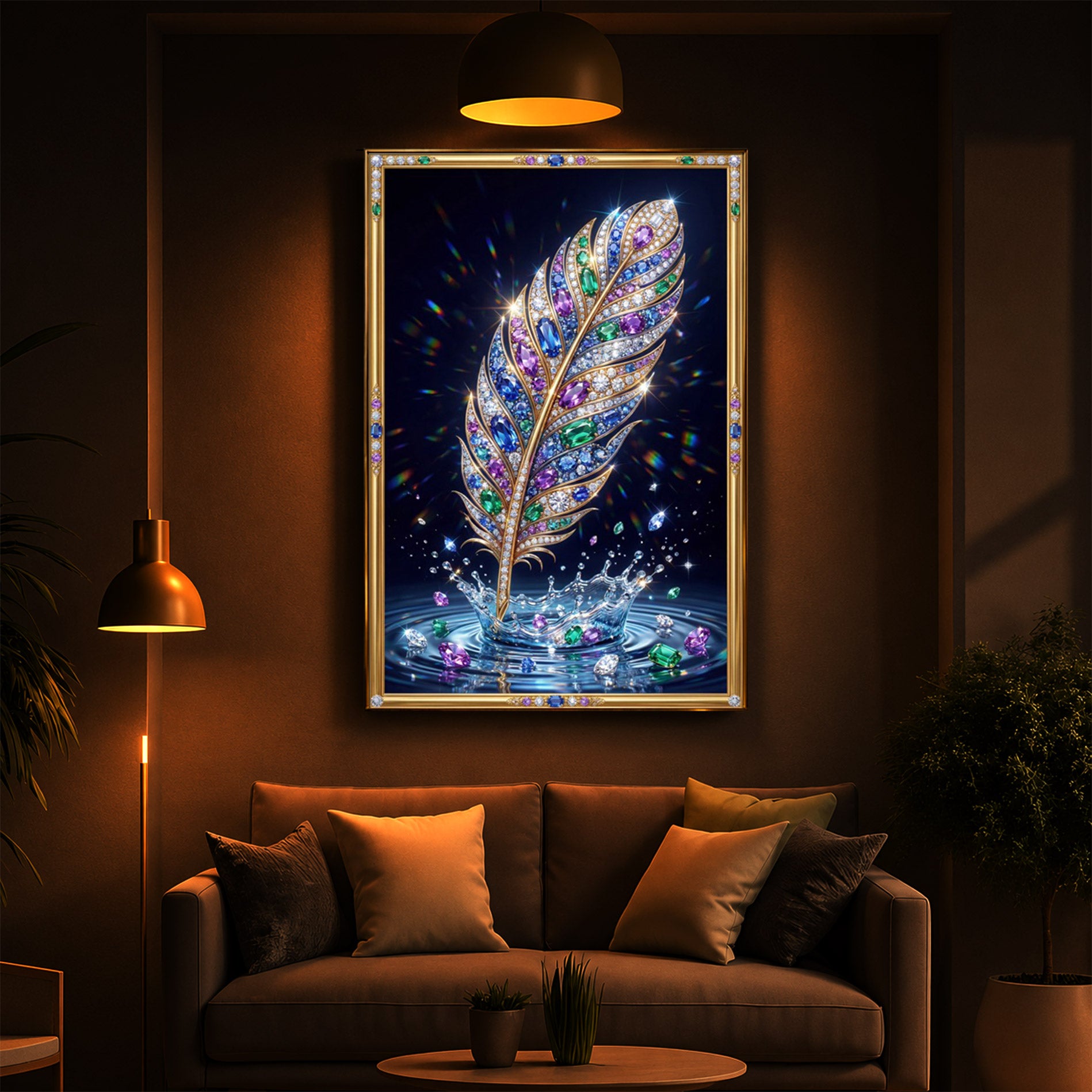 Colorful Feather Modern Luxury Backlight Vertical Wall Art