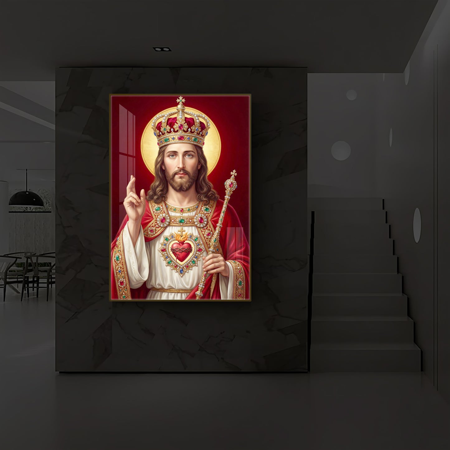 Holy God Christ The King Jesus Modern Luxury Backlight Vertical Wall Art